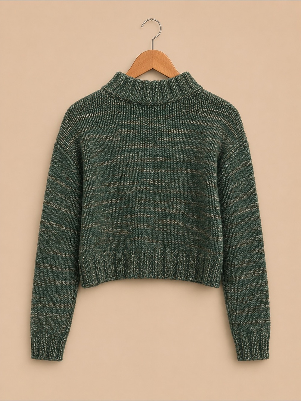 SO Green Marled Turtleneck Crop Sweater